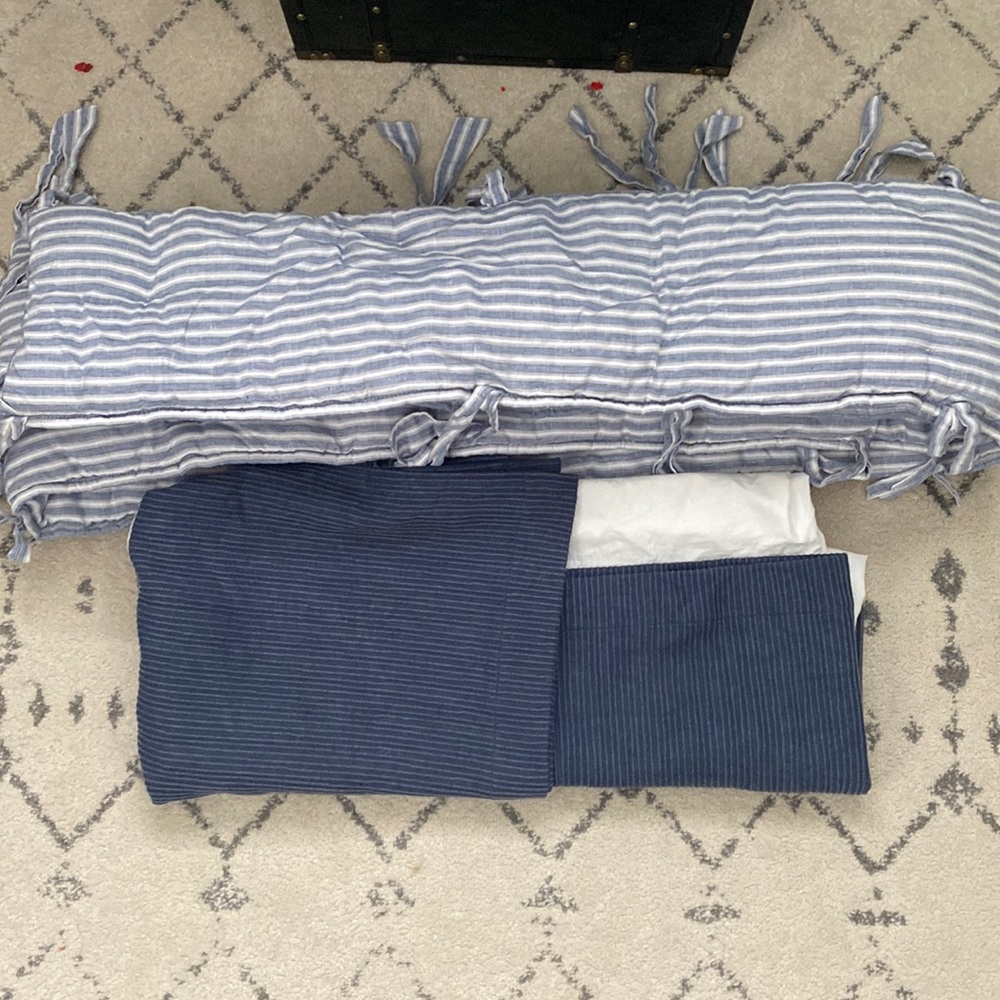 Pottery barn bumpers and crib skirt